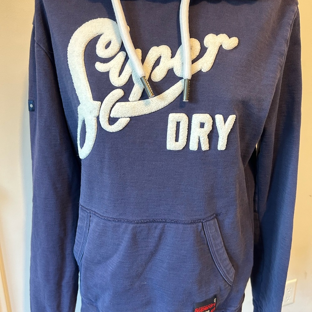 Superdry Blue Hoodie with Stylized Front Text